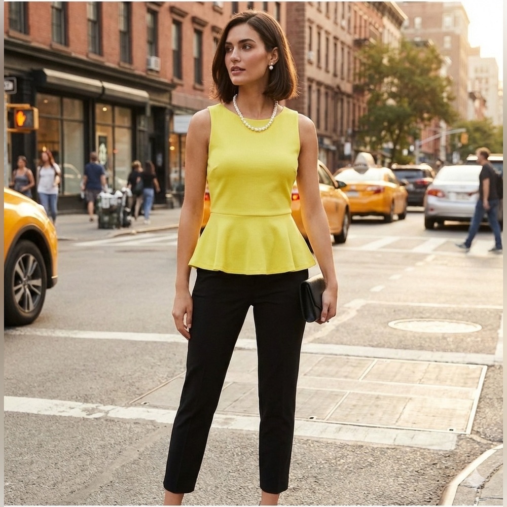 INC International Concepts Yellow Chartreuse Sleeveless Peplum Top Size Small